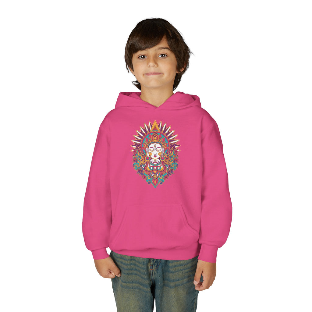 Youth Hoodie with Colorful Sugar Skull Goddess Design — Day of the Dead Kids Pullover
