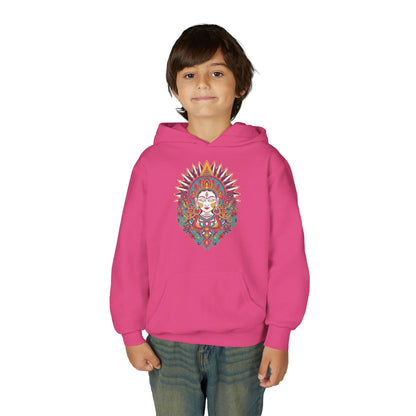 Youth Hoodie with Colorful Sugar Skull Goddess Design — Day of the Dead Kids Pullover