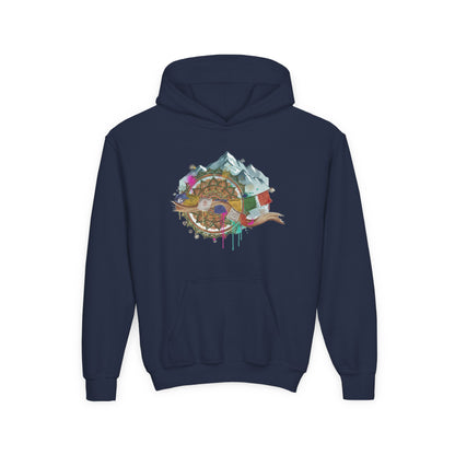 Youth Hoodie — Colorful Mountain Adventure Graphic