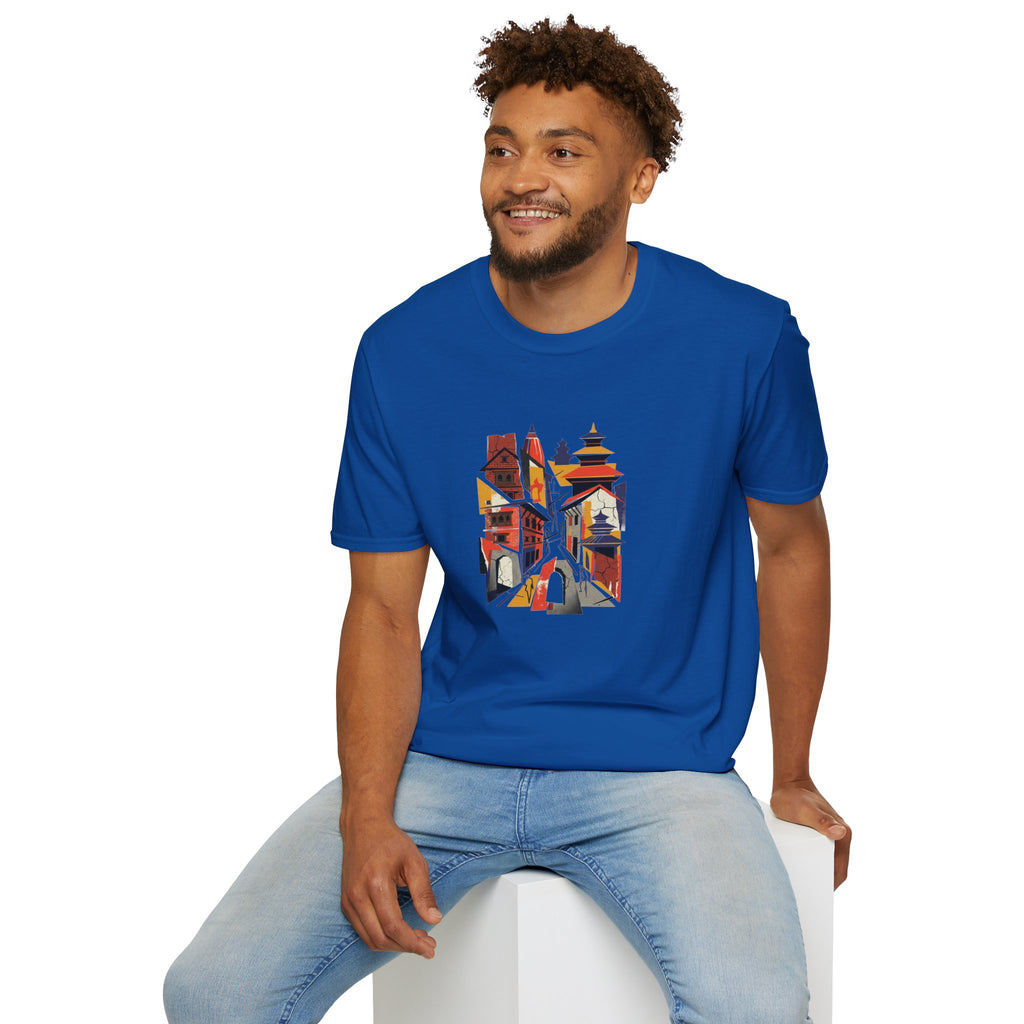 Cityscape Art Tee — Abstract Urban Alley Illustration T-Shirt
