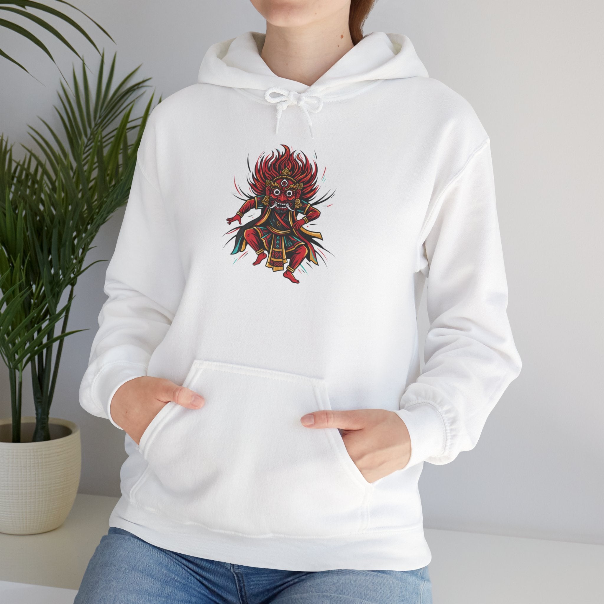 Demonic Oni Mask Hoodie — Japanese Demon Illustration Sweatshirt