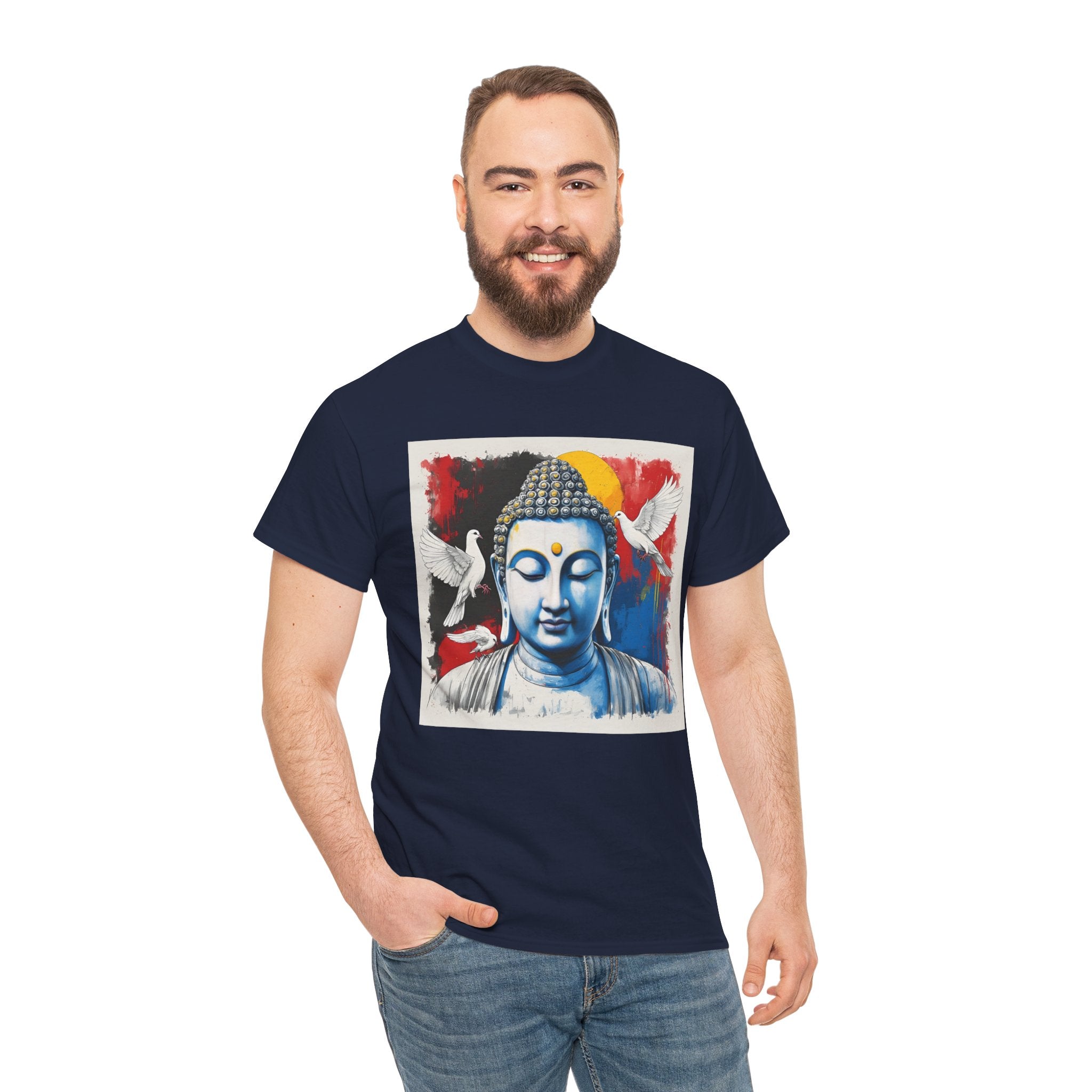 Buddha Peace Tee — Colorful Buddha & Doves Graphic T-Shirt