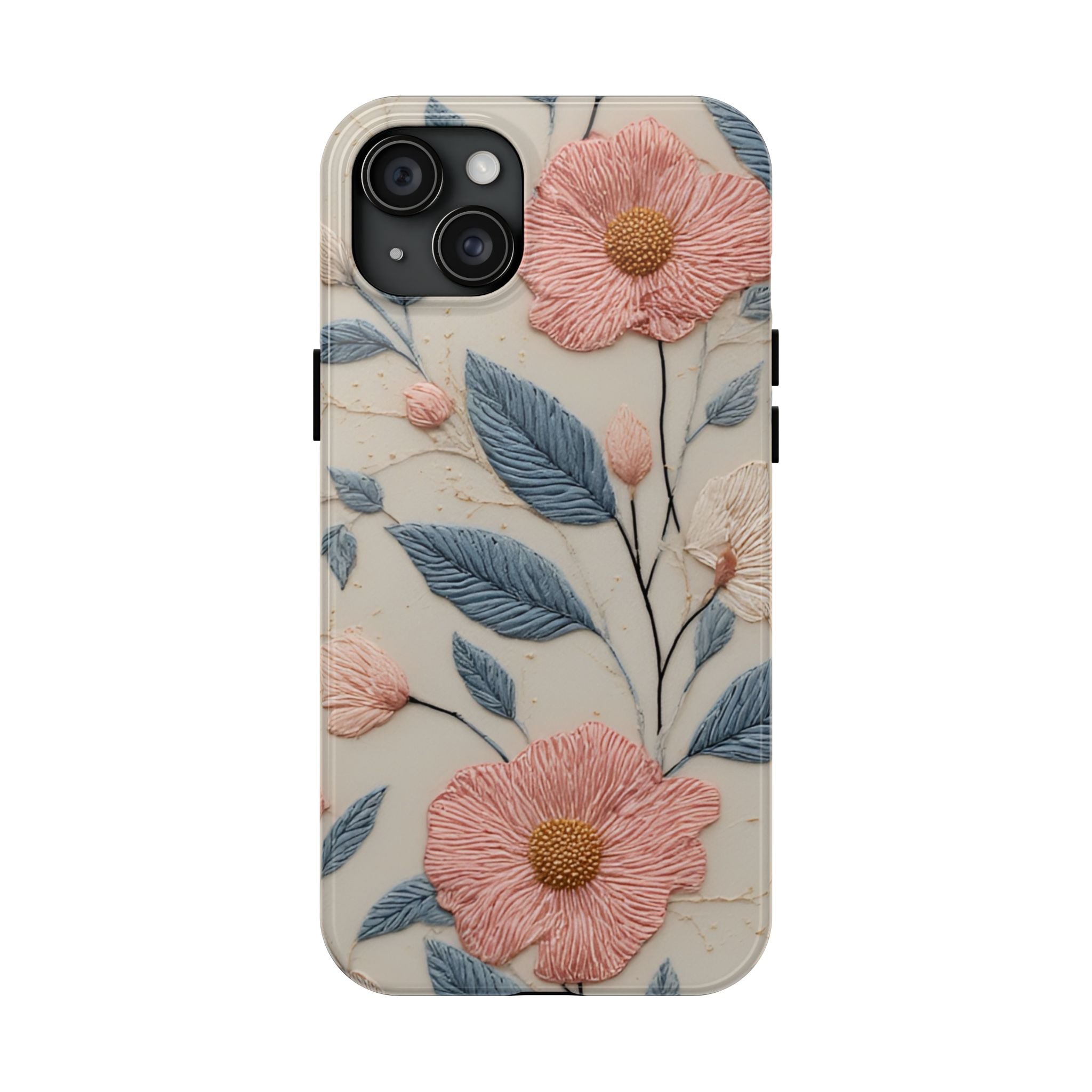 Floral Embroidered Tough Phone Case — Pink Blossom Protective Phone Cover