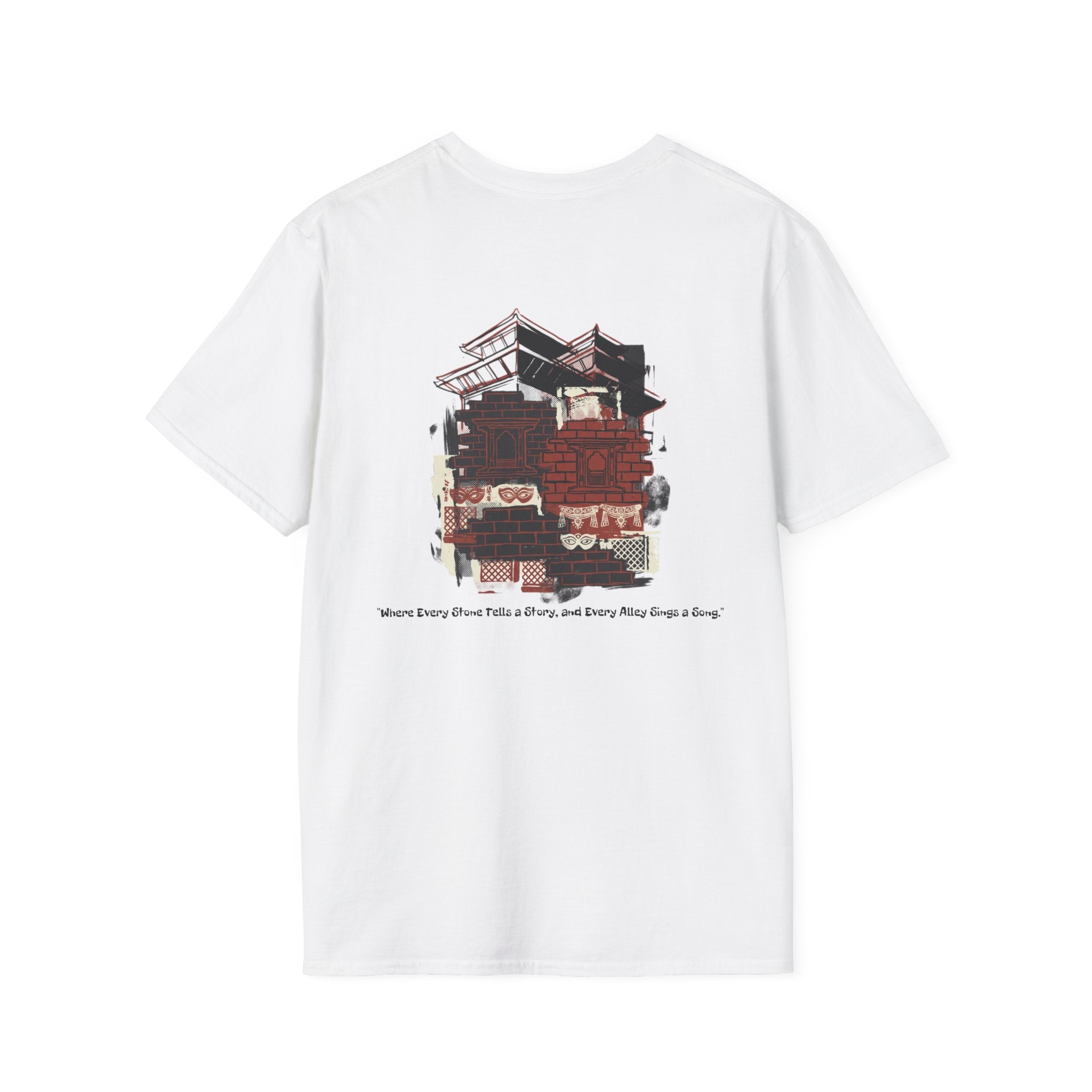 Vintage Suitcase Stack T-Shirt — Travel Collage Back Graphic (When Every Story Begins A Journey)