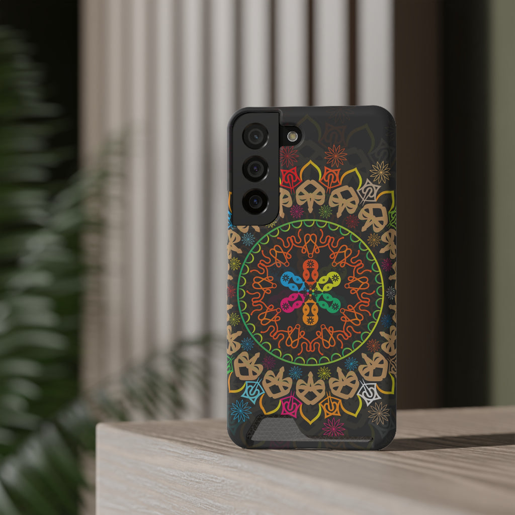 Colorful Mandala Phone Case with Card Holder, Bohemian Phone Accessory, Gift for Him/Her, Vibrant Smartphone Case, Artistic Phone Cover