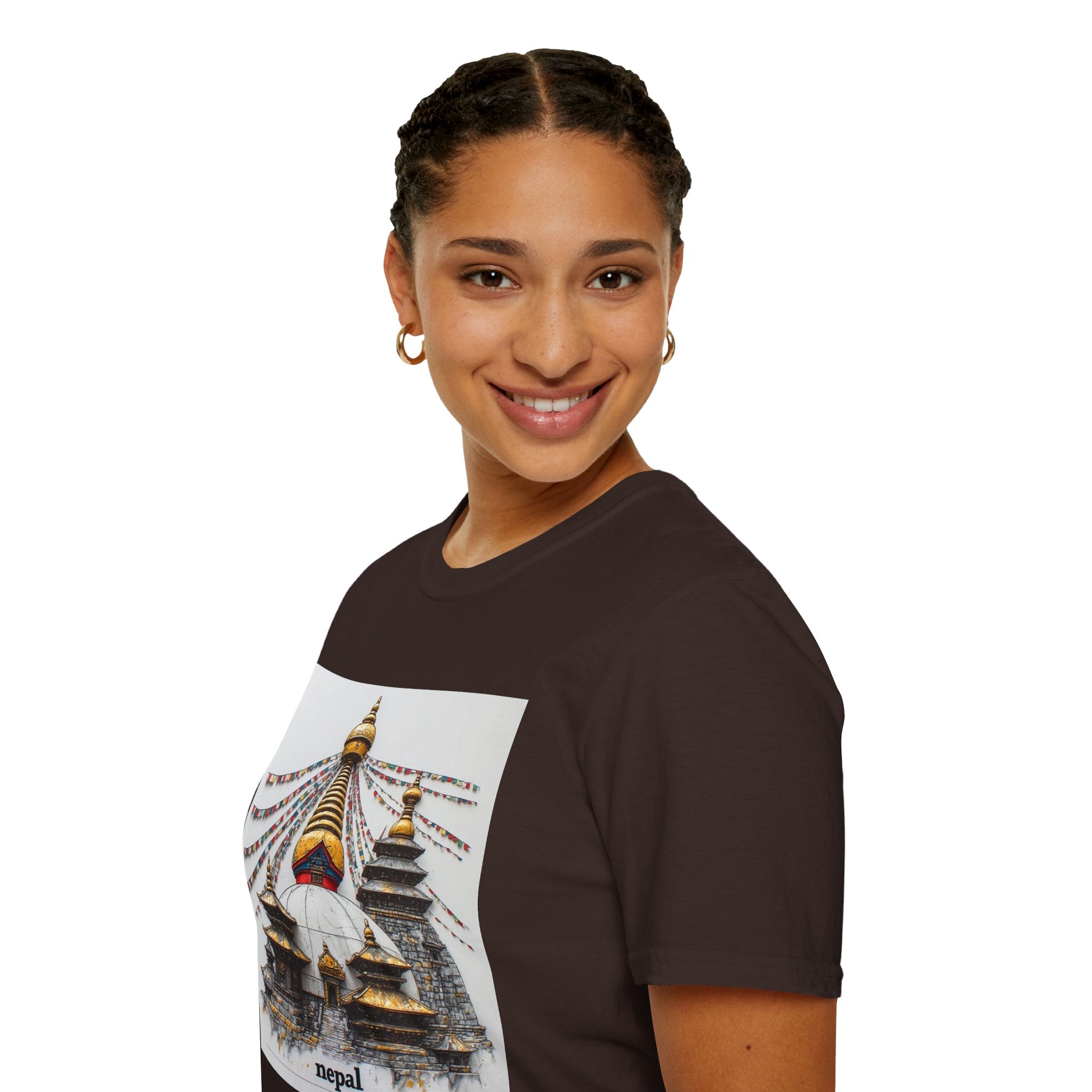 Nepal Temple Graphic T-Shirt — Boudhanath Stupa Prayer Flags Travel Tee