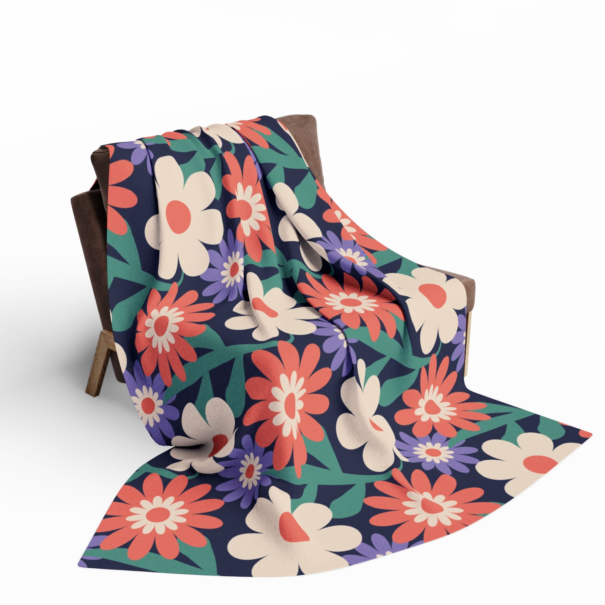 Floral Fleece Blanket — Retro Daisy Cozy Throw