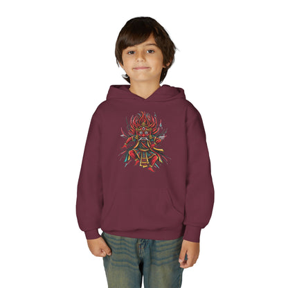 Youth Hoodie — Colorful Mythical Demon Mask Graphic