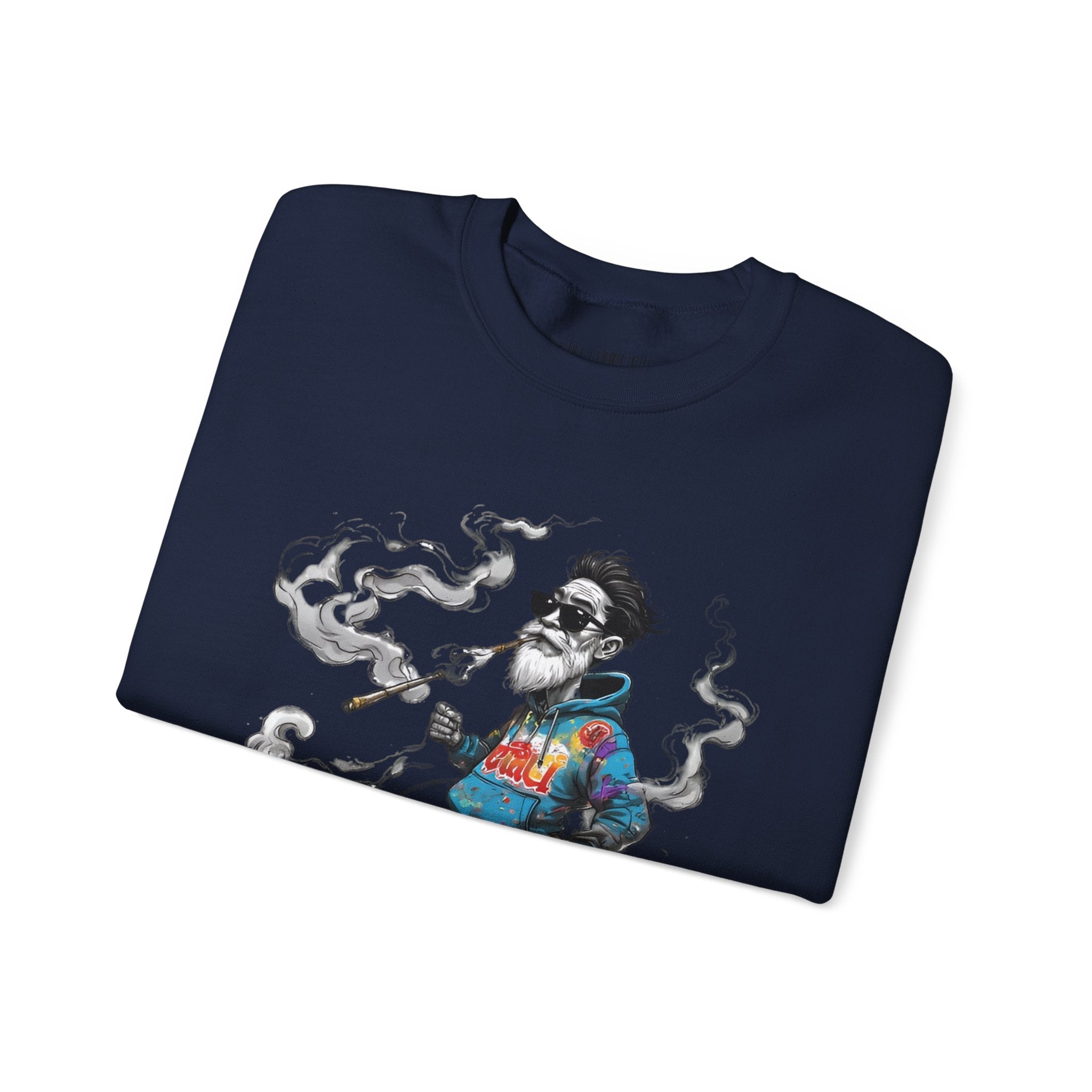 Crewneck Sweatshirt - Retro Cool Grandpa Smoking Pipe Illustration