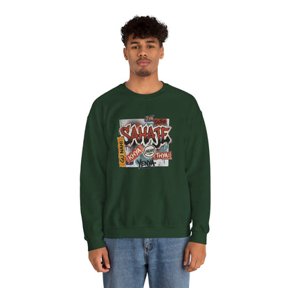 Crewneck Sweatshirt — 'Sahaje' Vintage Sticker Collage Graphic