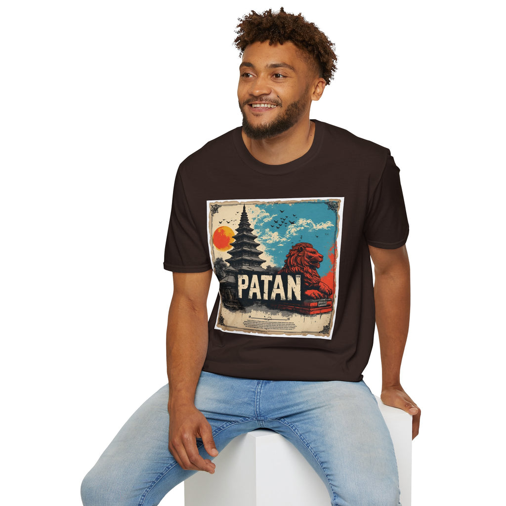 Patan City T-Shirt – Temple & Lion Graphic Tee, Nepali Cultural Heritage Design