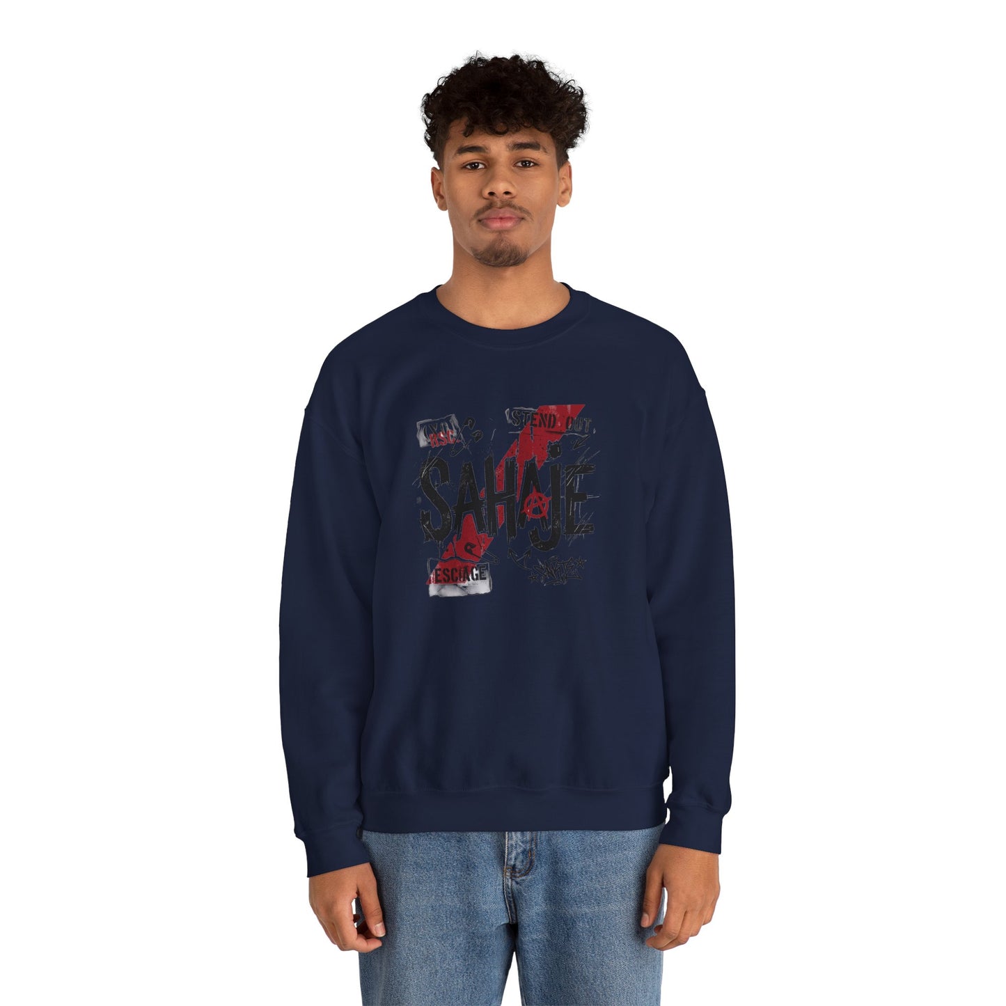 Crewneck Sweatshirt — 'Sahaje' Distressed Script Graphic