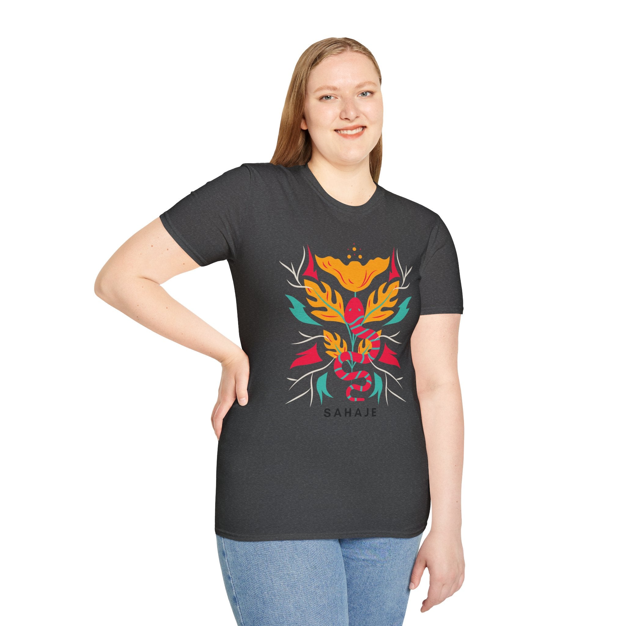 Sahaje Floral Snake Graphic T‑Shirt — Colorful Botanical Serpent Tee