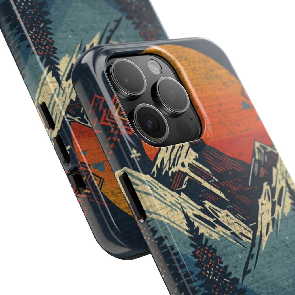 Tough Phone Case — Retro Mountain Sunset Design