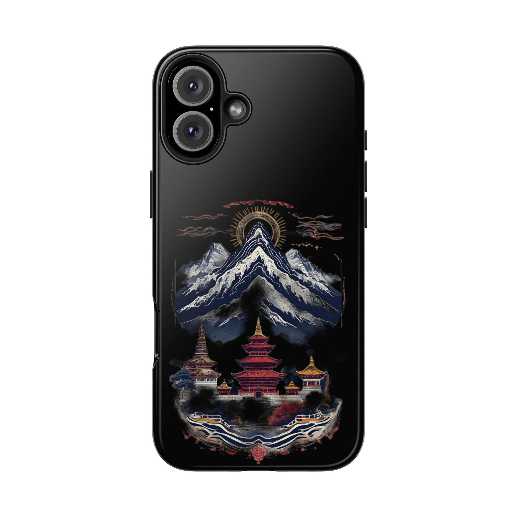 Mountain Temple Tough Phone Case — Japanese-Inspired Landscape Phone Cover