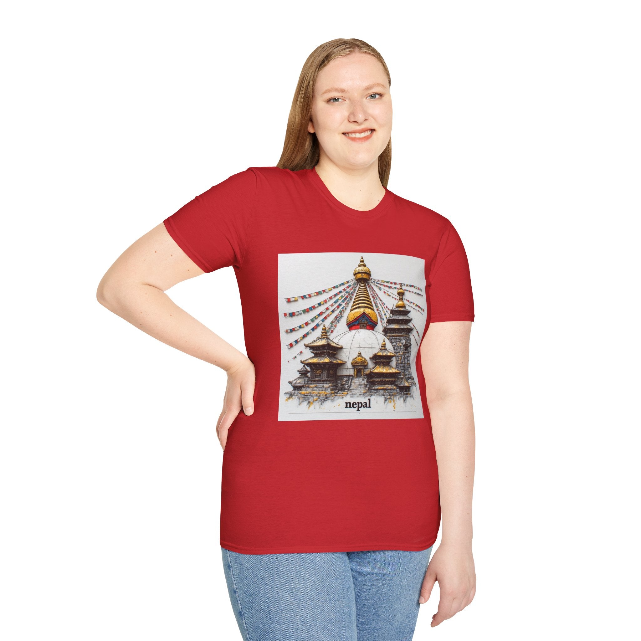 Nepal Temple Graphic T-Shirt — Boudhanath Stupa Prayer Flags Travel Tee