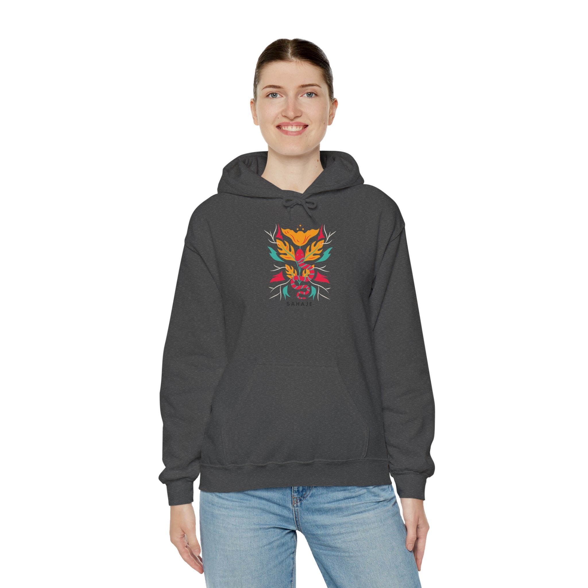Floral Snake Hoodie — Colorful Serpent & Bloom Graphic Sweatshirt