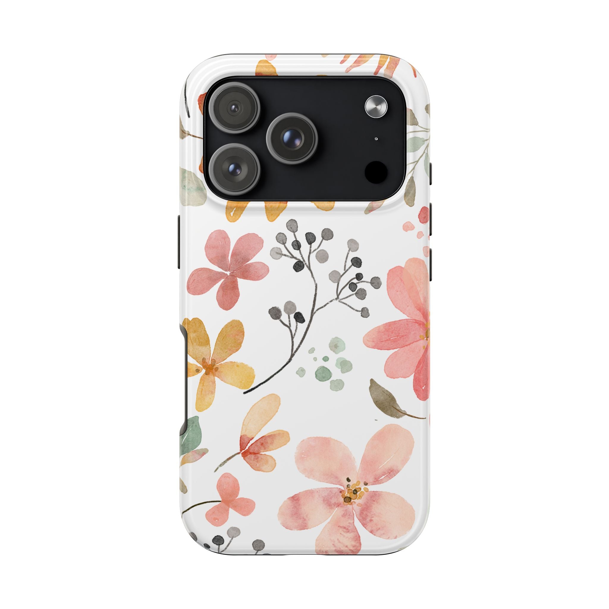 Floral Watercolor Tough Phone Case — Pink & Peach Botanical Protection