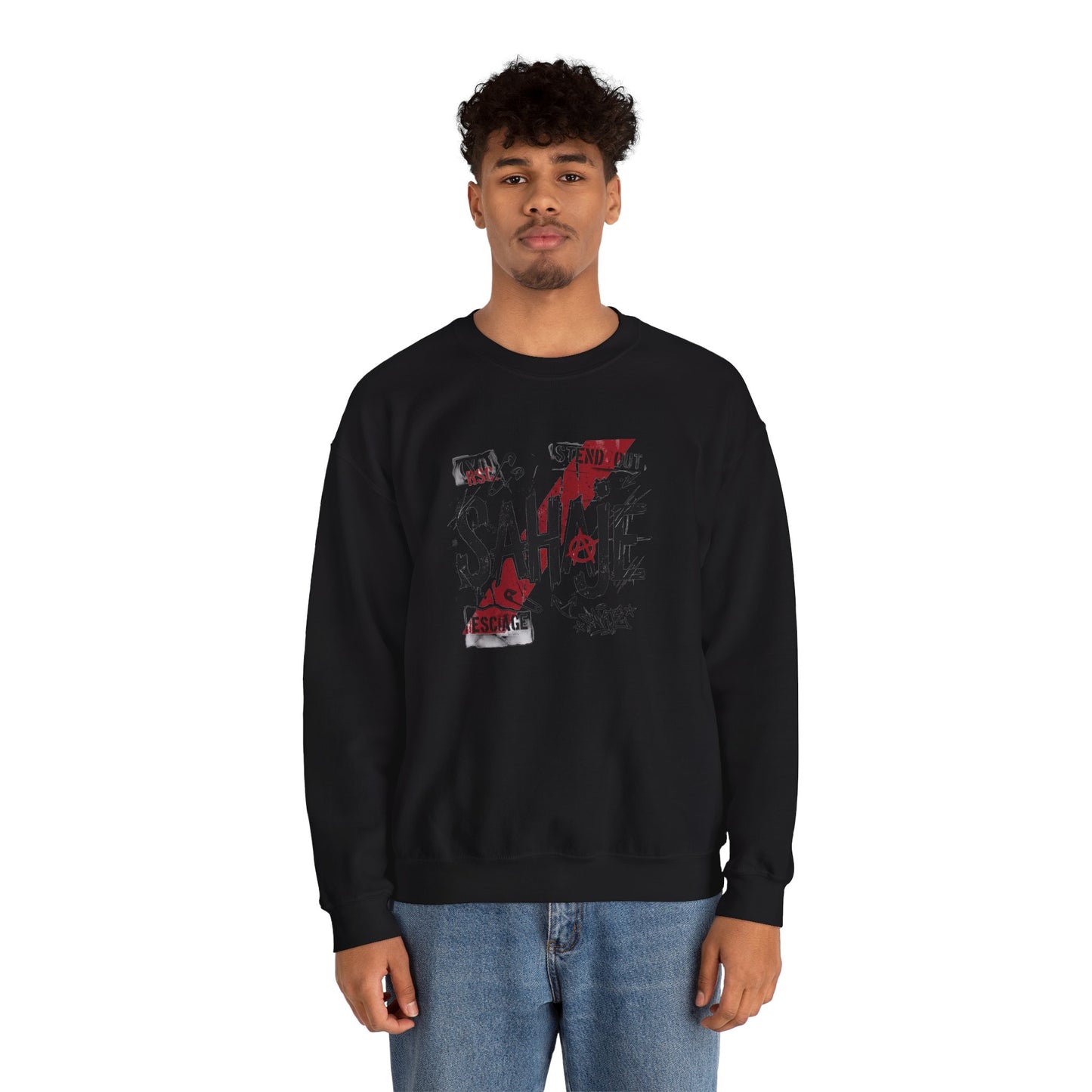 Crewneck Sweatshirt — 'Sahaje' Distressed Script Graphic