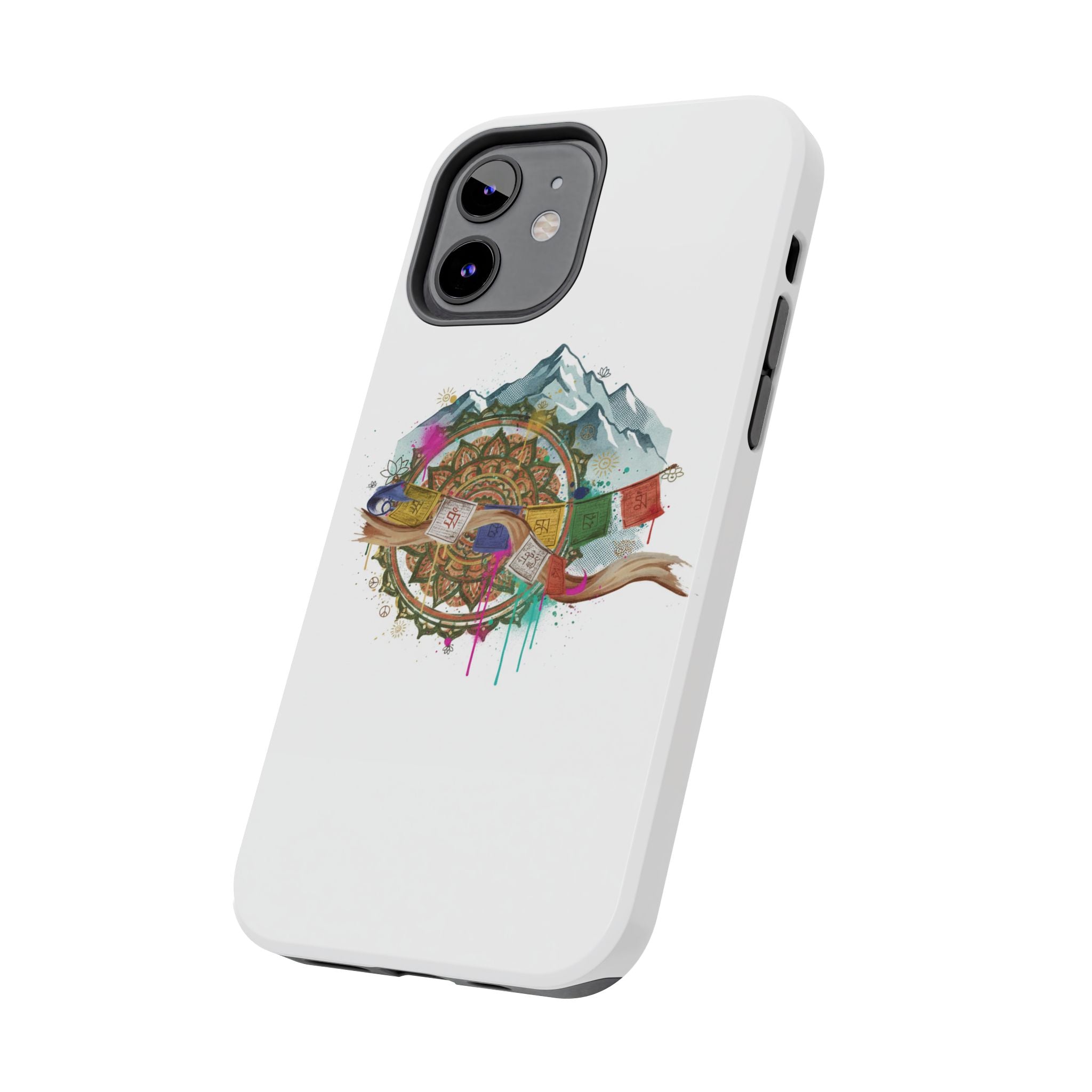 Mountain Compass Tough Phone Case with Prayer Flags & Fish Design