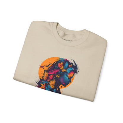 Butterfly Silhouette Crewneck Sweatshirt — Colorful Butterfly Profile Graphic