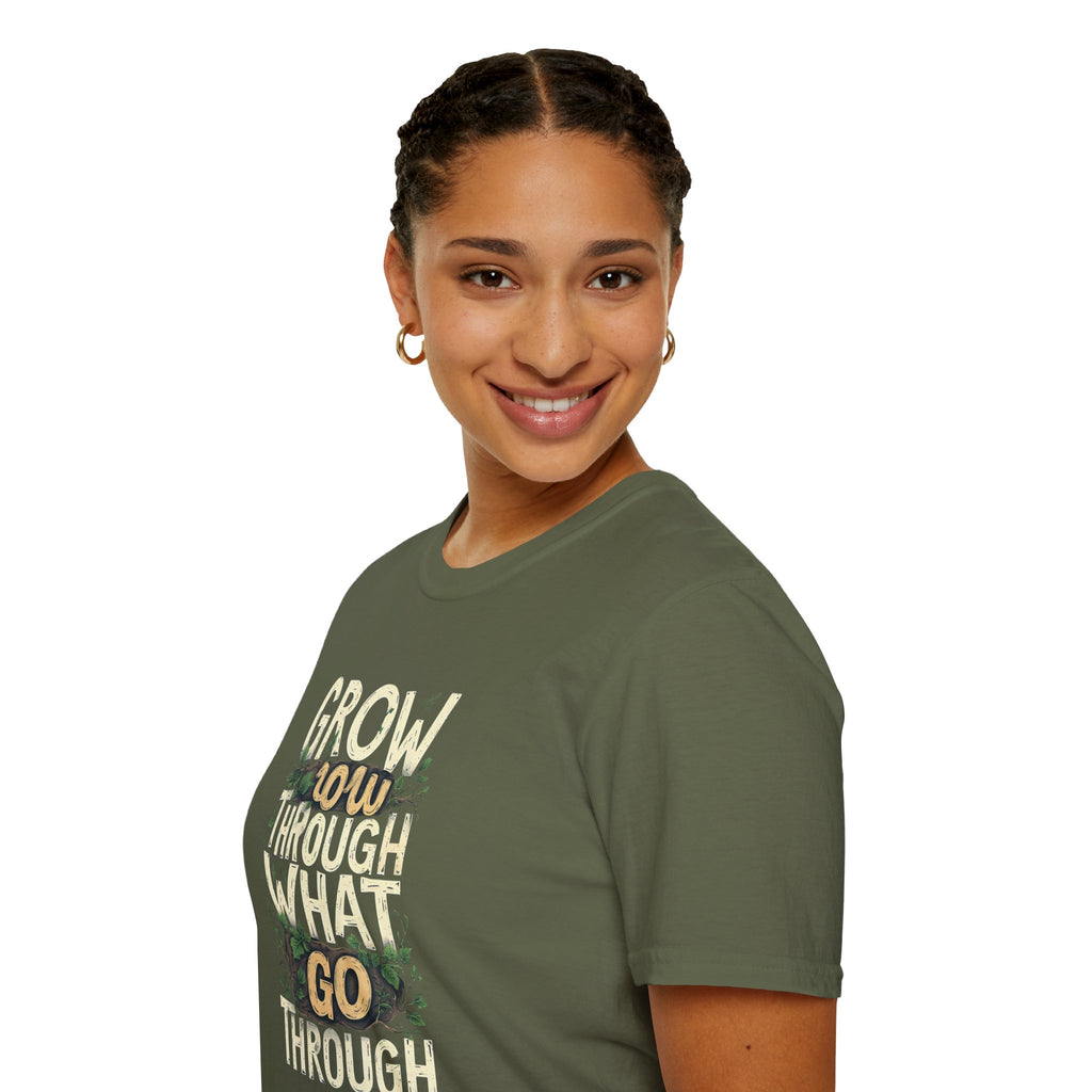 T-Shirt — Floral 'Grow Slow, Go Through' Inspirational Graphic Tee