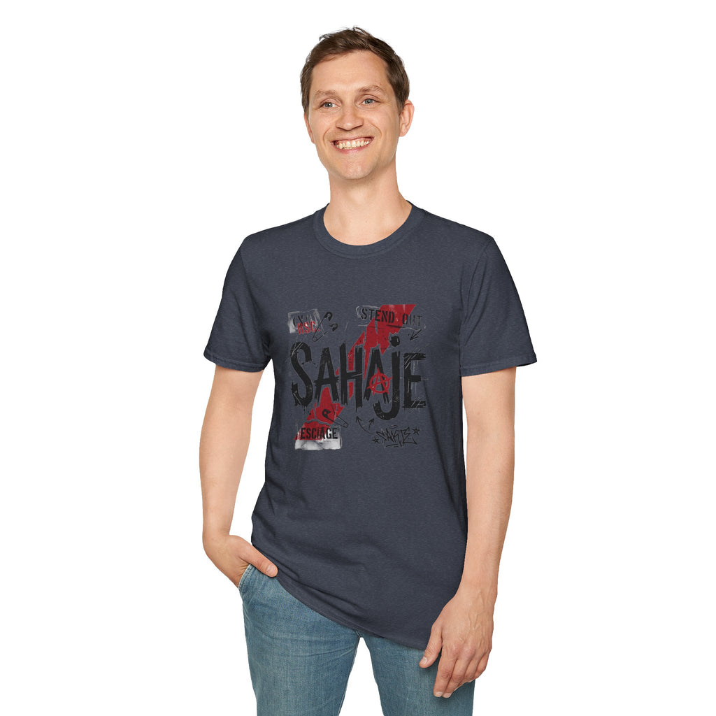 SAHAJE Graphic T‑Shirt — Distressed Red Accent Streetwear Tee