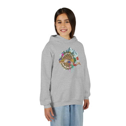 Youth Hoodie — Colorful Mountain Adventure Graphic