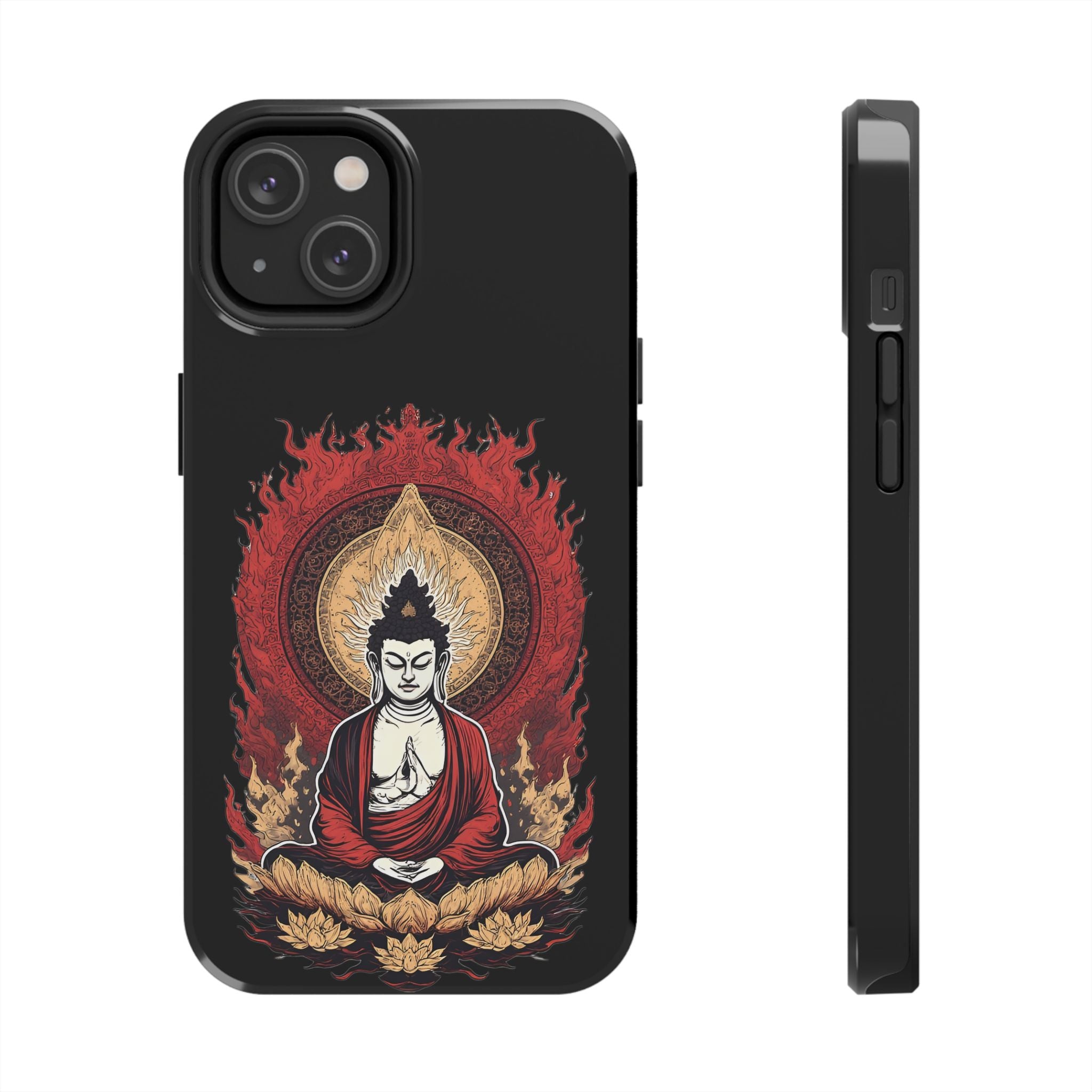 Buddha Meditation Tough Phone Case — Flame Halo Lotus Spiritual Protective Cover
