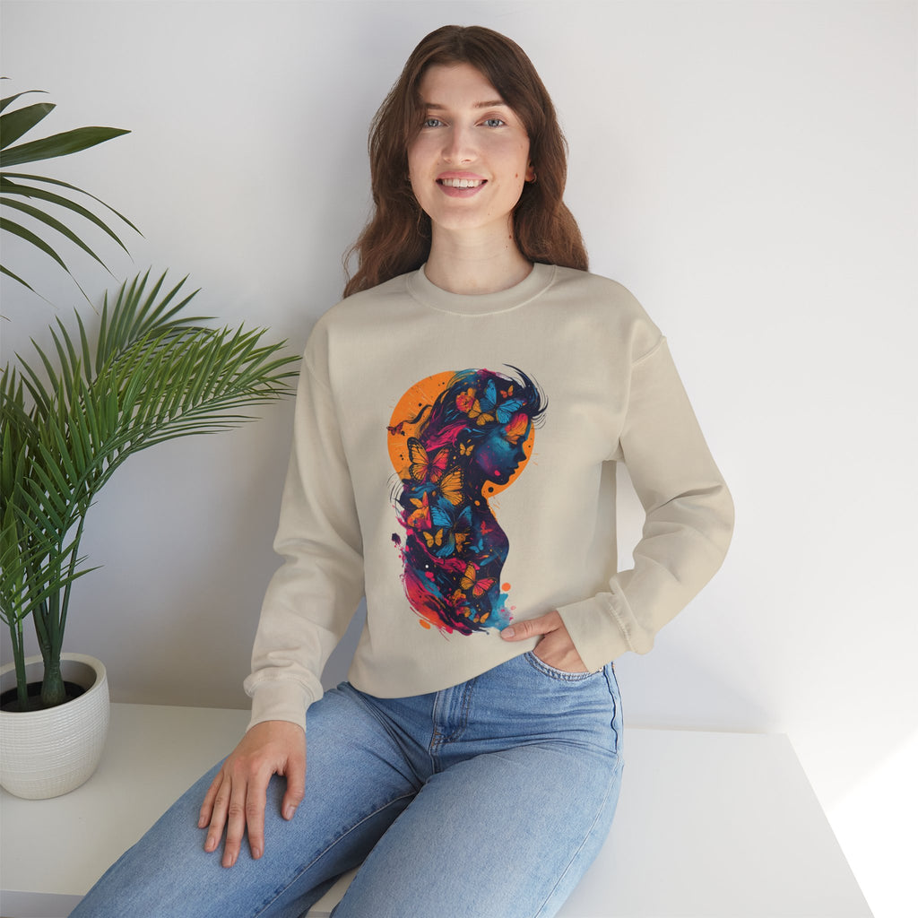Butterfly Silhouette Crewneck Sweatshirt — Colorful Butterfly Profile Graphic