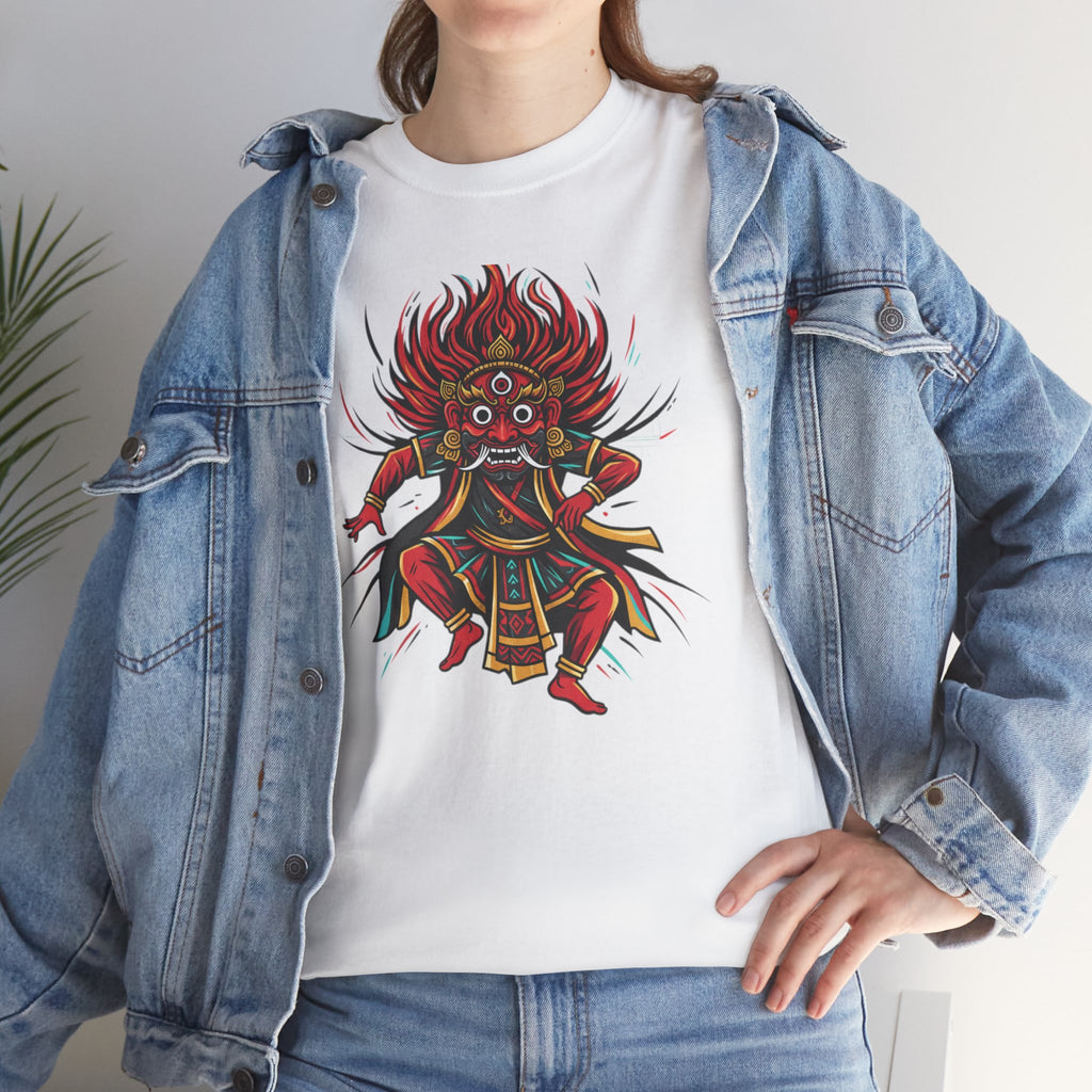 T-Shirt — Fierce Red Oni Demon Graphic Tee (Mythic Japanese Mask Design)