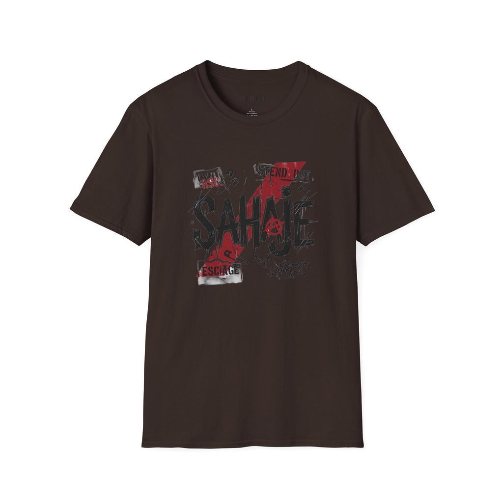 SAHAJE Graphic T‑Shirt — Distressed Red Accent Streetwear Tee