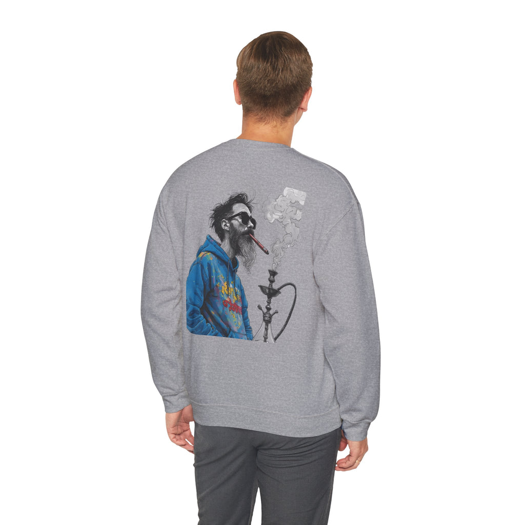 Crewneck Sweatshirt - Bearded Man Smoking Hookah Graphic