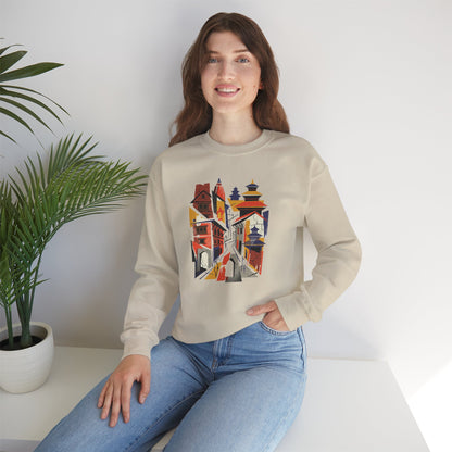 Crewneck Sweatshirt — Abstract Cityscape Graphic (Colorful Architectural Illustration)