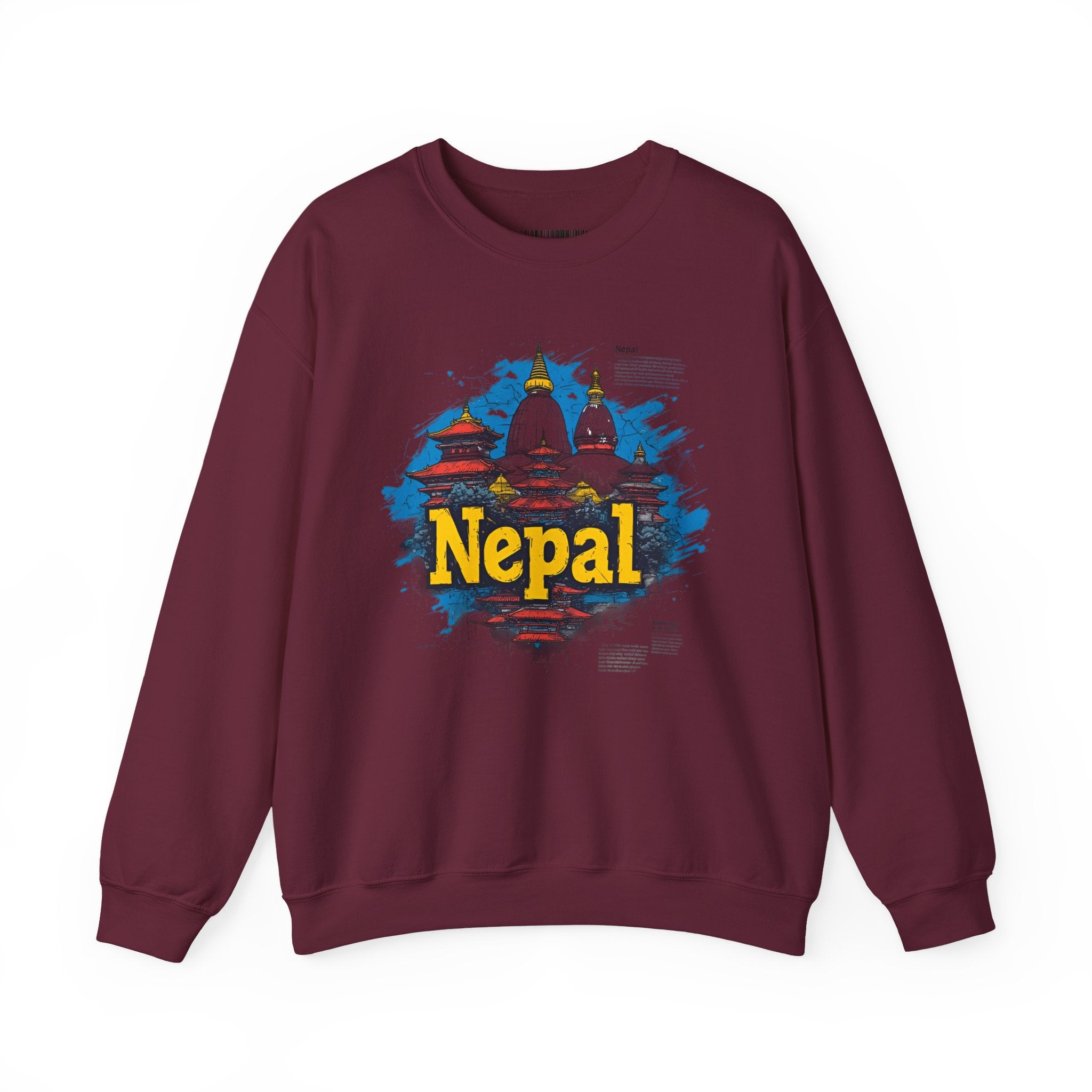 Nepal Landmark Crewneck Sweatshirt – Vintage Kathmandu Stupa Travel Pullover