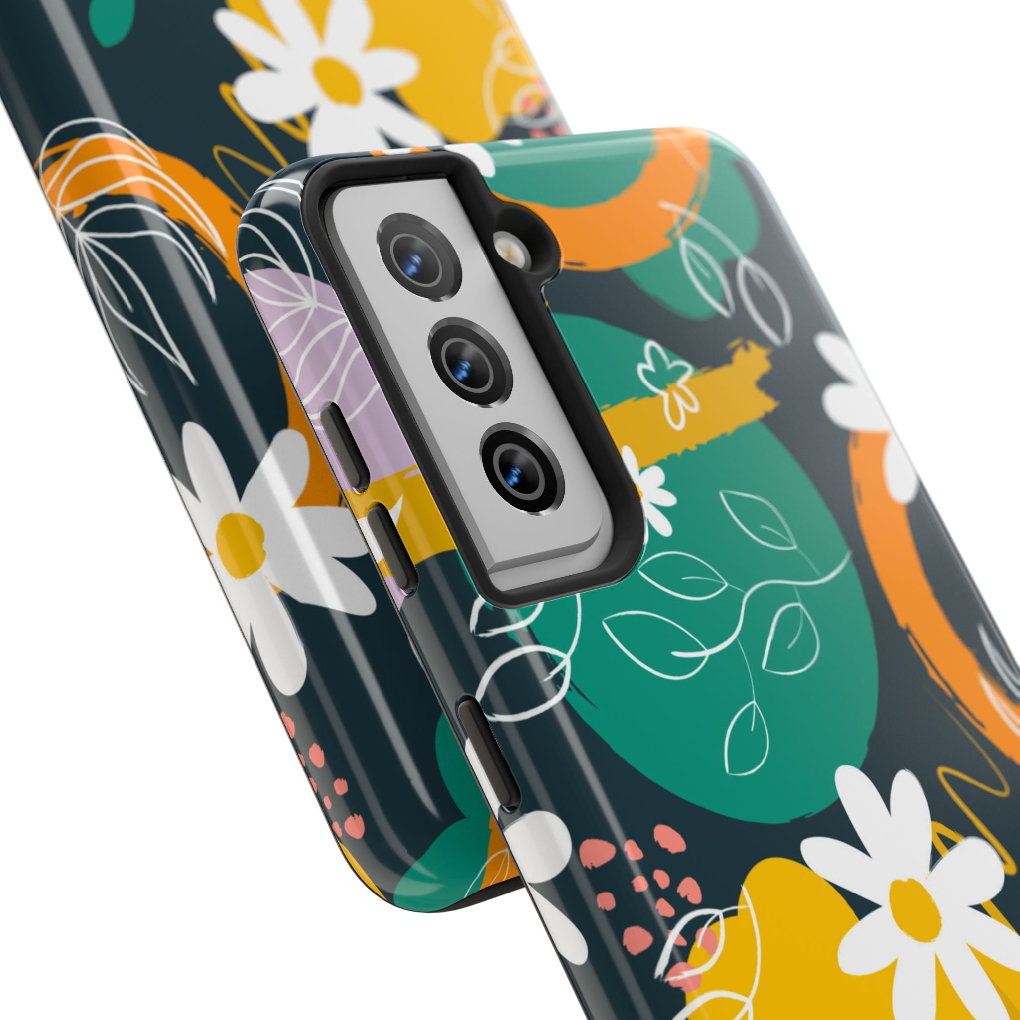 Floral Abstract Tough Phone Case — Colorful Daisies & Brushstroke Design