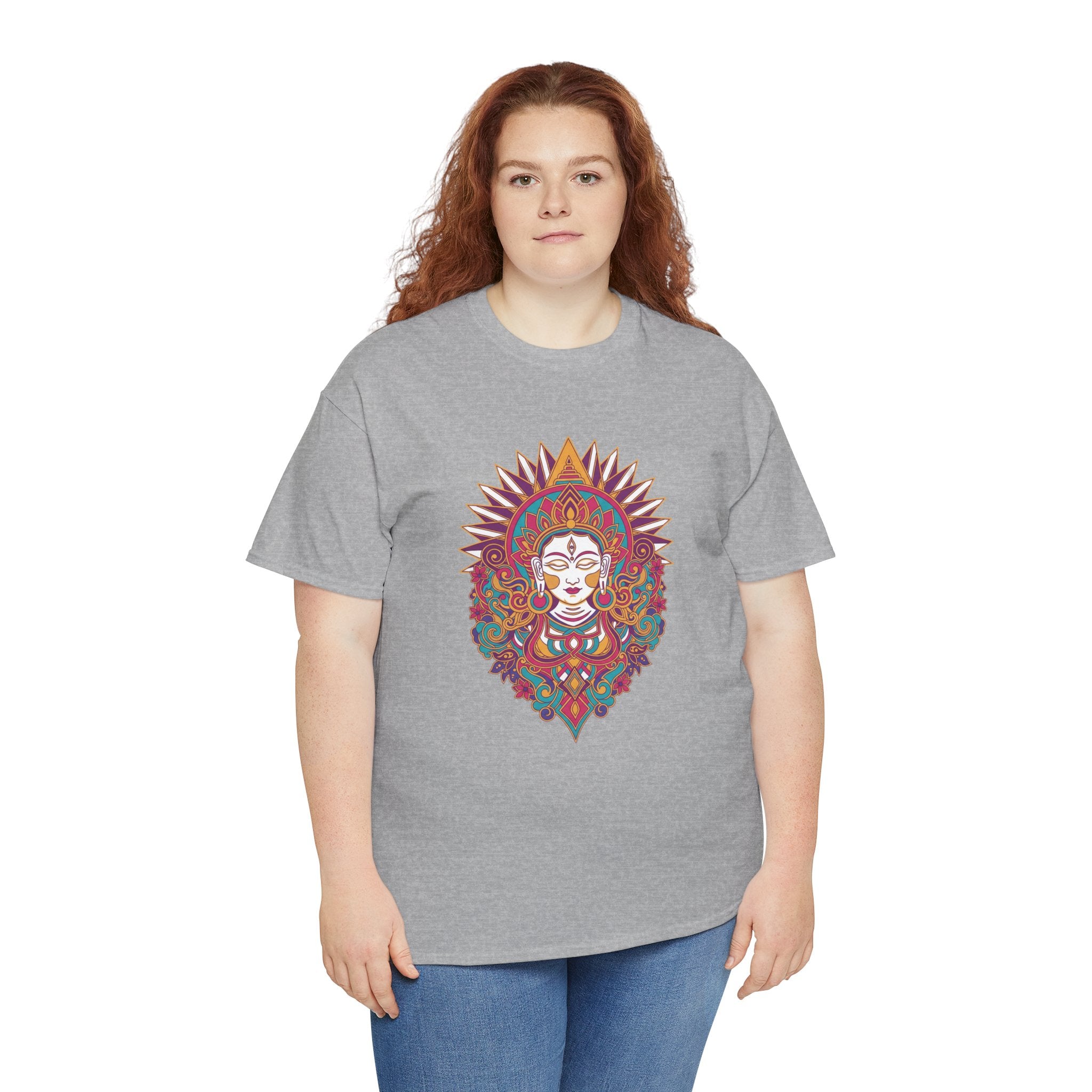 Spiritual Goddess Sun Mandala Tee — Colorful Boho Yoga T‑Shirt