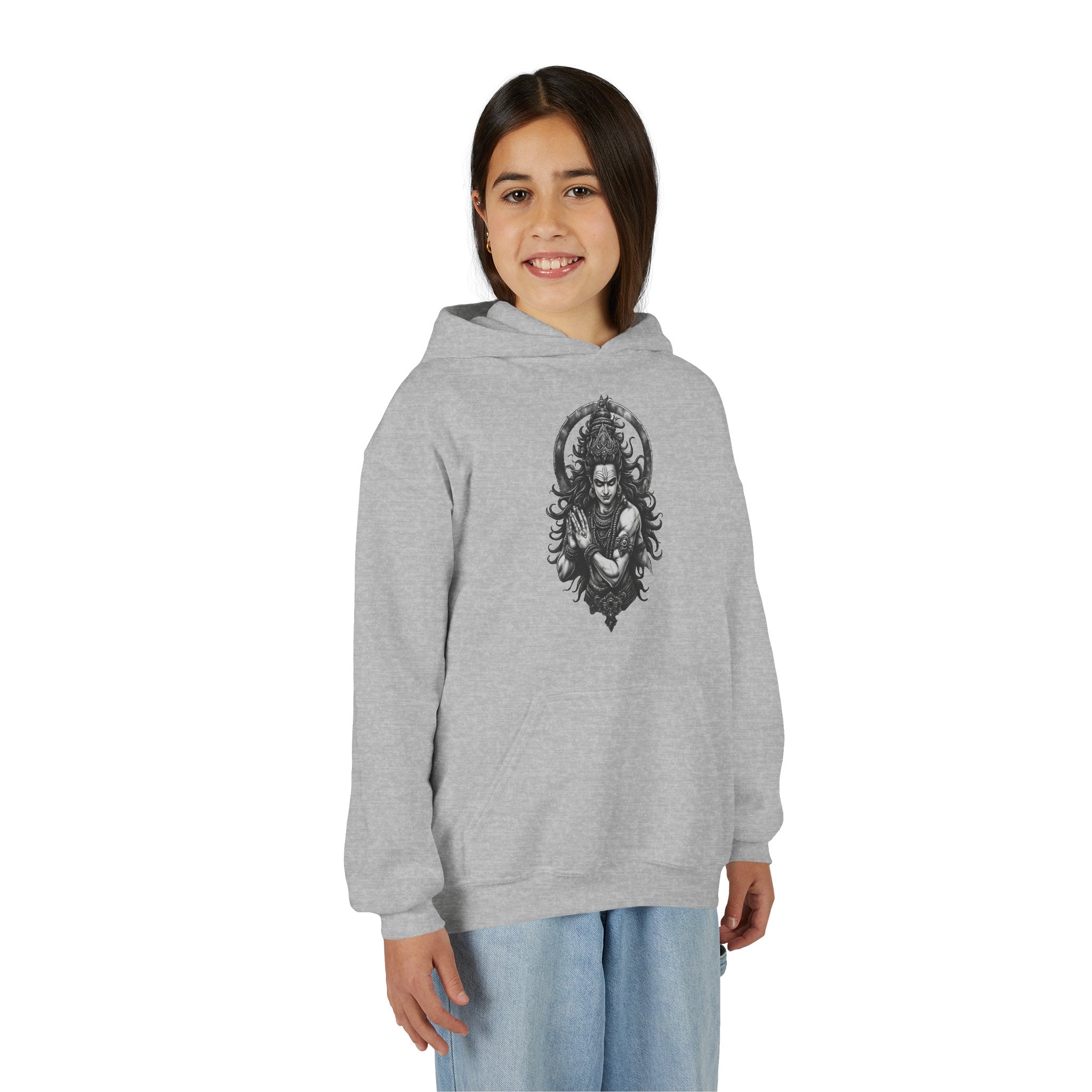 Youth Hoodie with Gothic Goddess Skull Art — Dark Fantasy Graphic Pullover