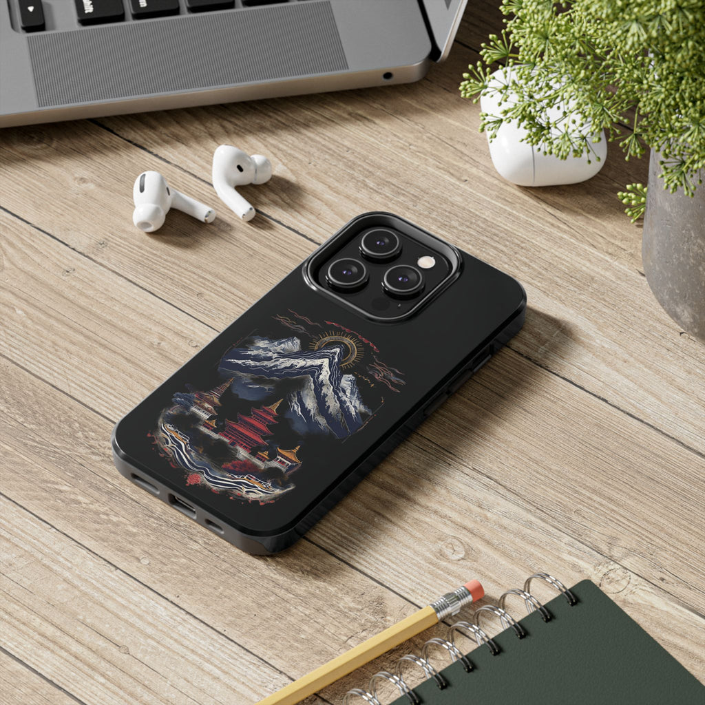 Mountain Temple Tough Phone Case — Japanese-Inspired Landscape Phone Cover