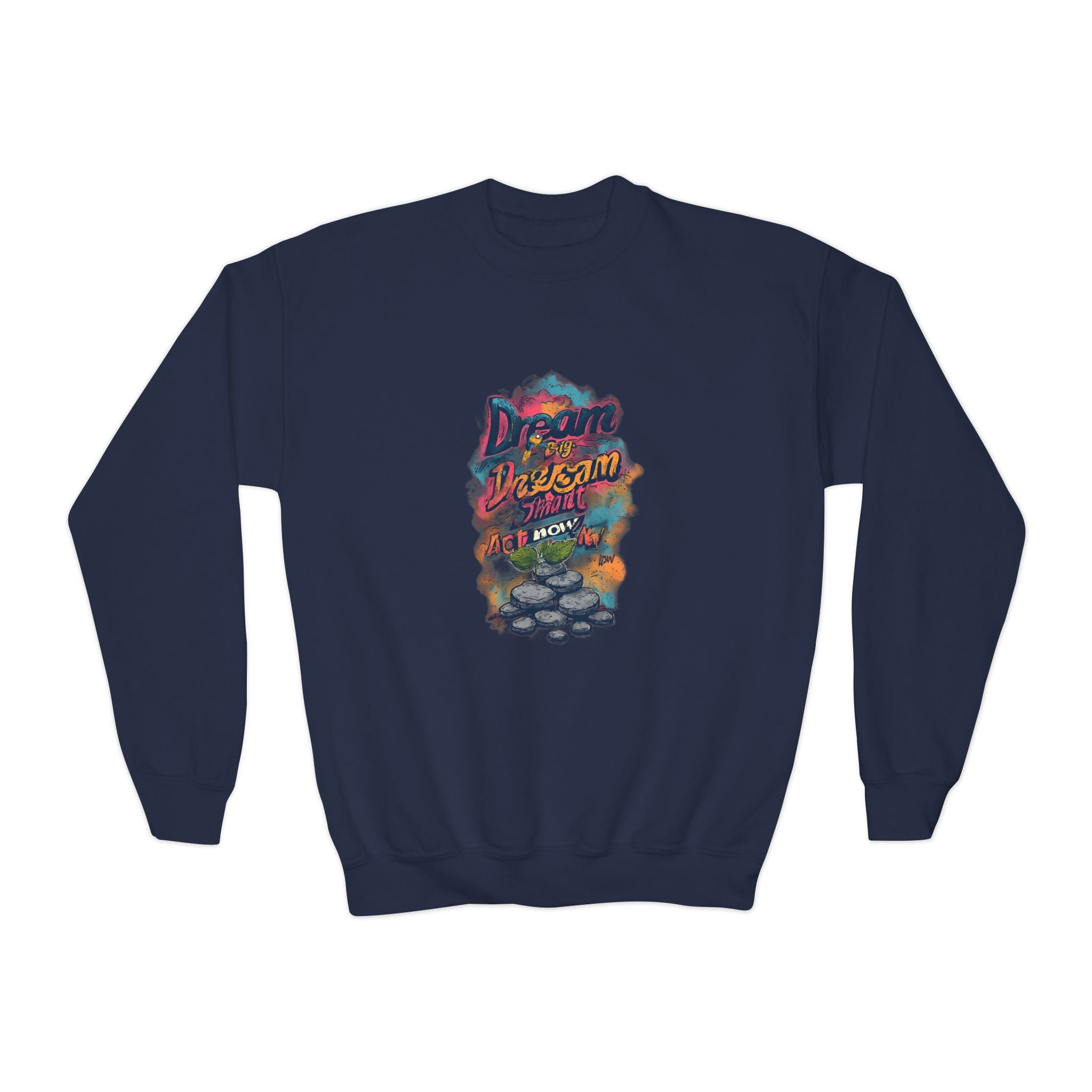 Youth Crewneck Sweatshirt — 'Dream Big, Stay Awesome' Colorful Graphic
