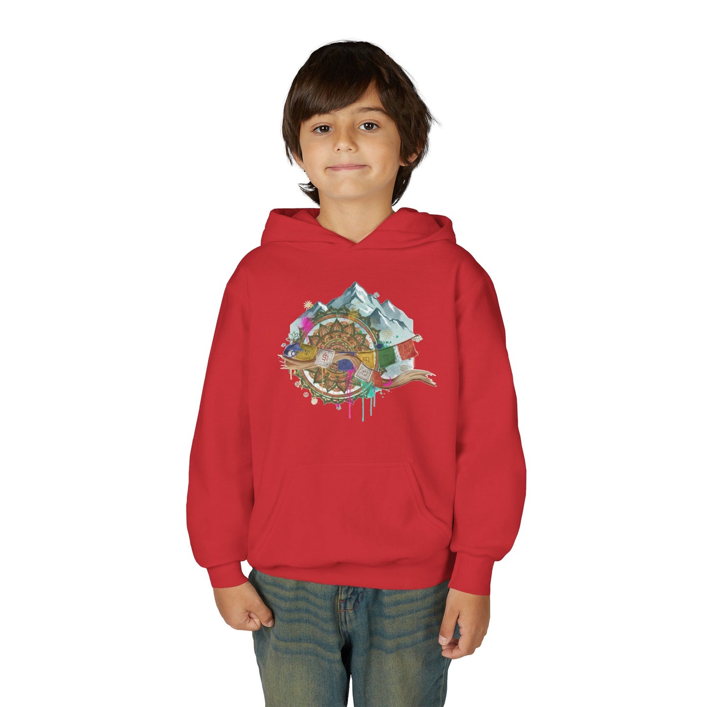 Youth Hoodie — Colorful Mountain Adventure Graphic