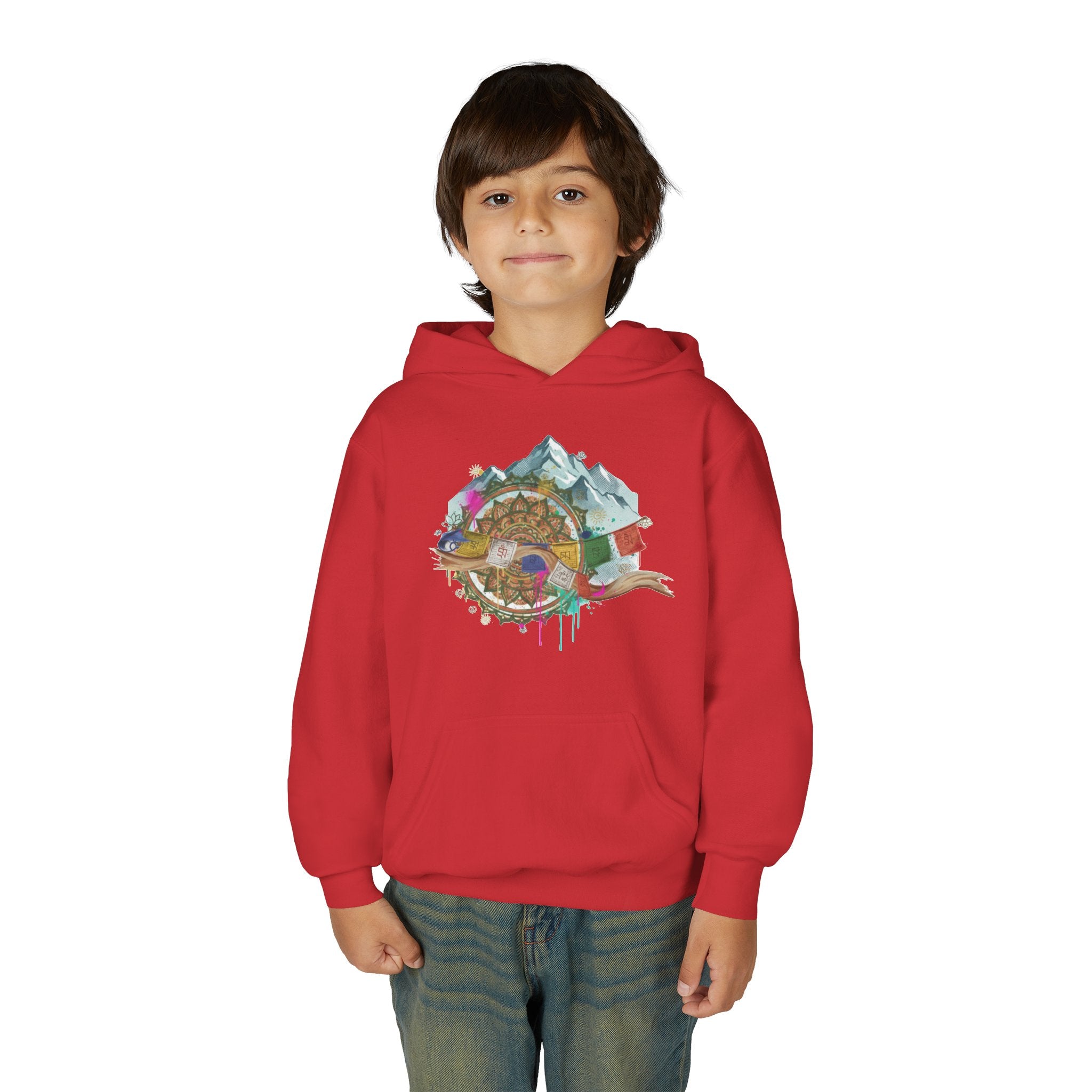 Youth Hoodie — Colorful Mountain Adventure Graphic