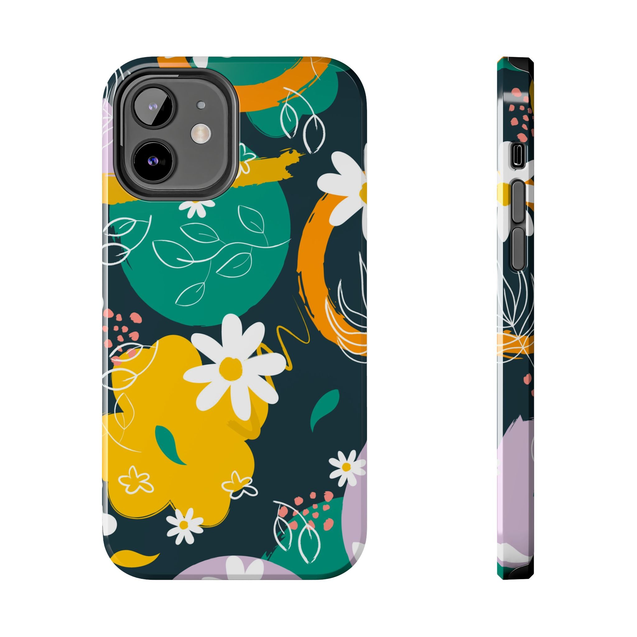 Floral Abstract Tough Phone Case — Colorful Daisies & Brushstroke Design
