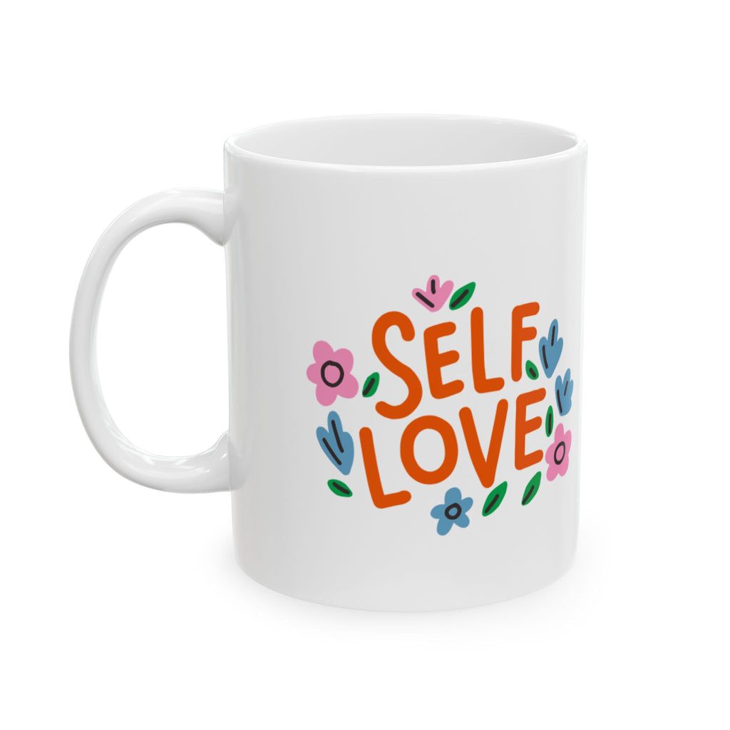 Self Love Floral Ceramic Mug | Inspire Kindness, Gift for Friends, Motivational Coffee Mug, Self-Care Reminder, Perfect for Birthdays