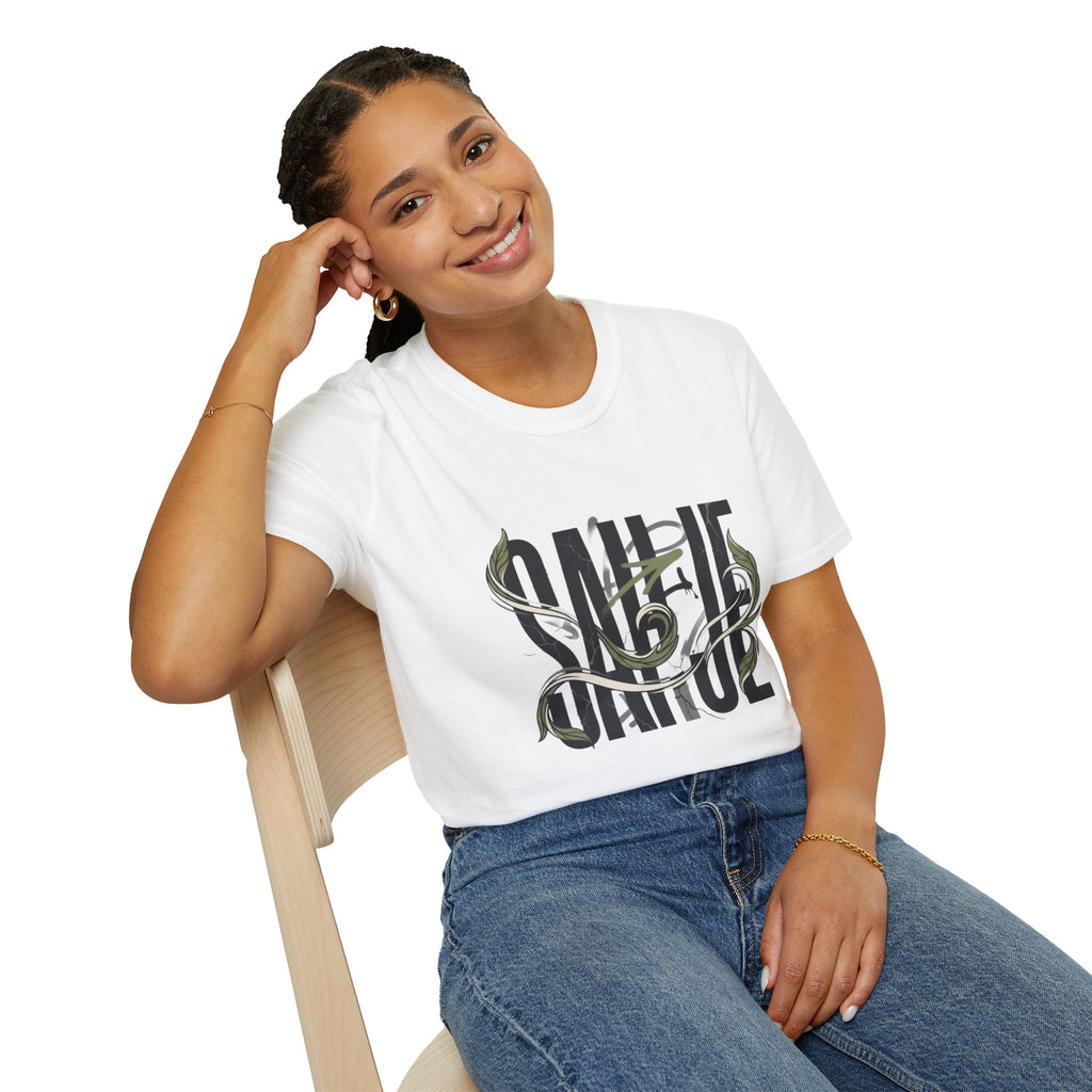 Saurus Graphic T-Shirt — Retro Block Lettering with Snake Illustration