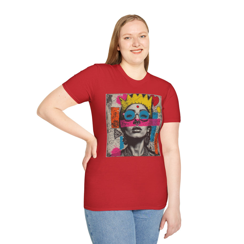 Abstract Pop Art Portrait T-Shirt — Neon Crown & Sunglasses Graphic