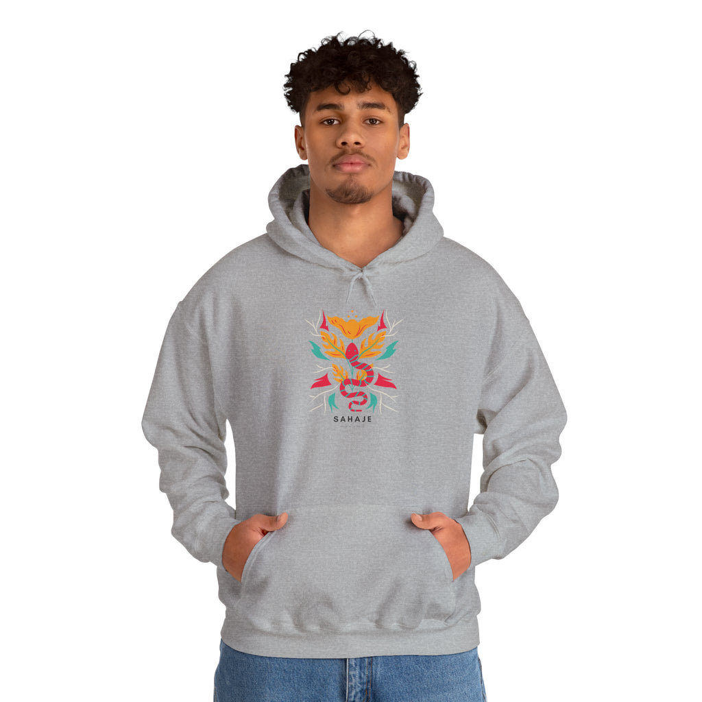 Floral Snake Hoodie — Colorful Serpent & Bloom Graphic Sweatshirt