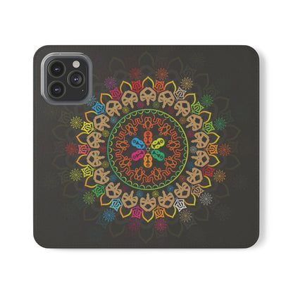 Colorful Mandala Flip Case for Phone, Bohemian Style Wallet Cover, Unique Gift for Her, Vibrant Phone Accessories, Eco-Friendly Protection