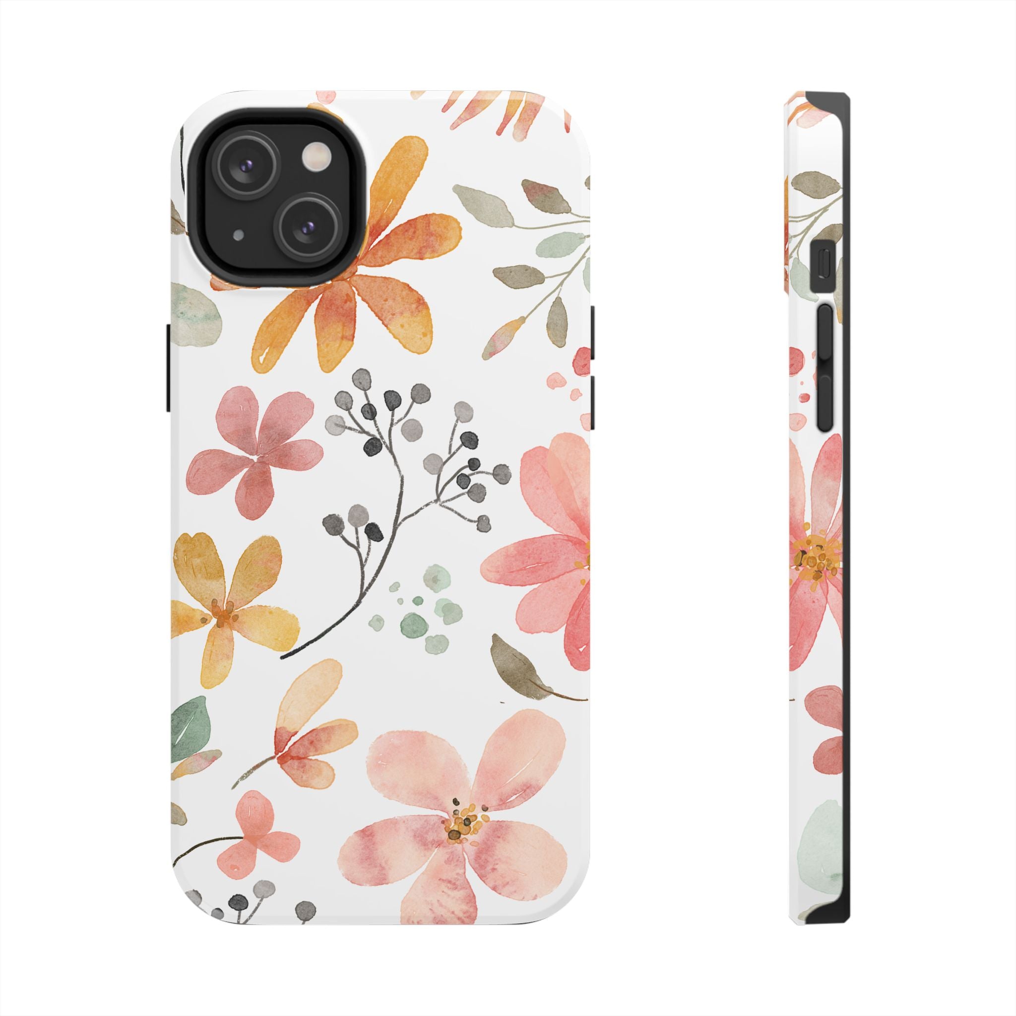 Floral Watercolor Tough Phone Case — Pink & Peach Botanical Protection