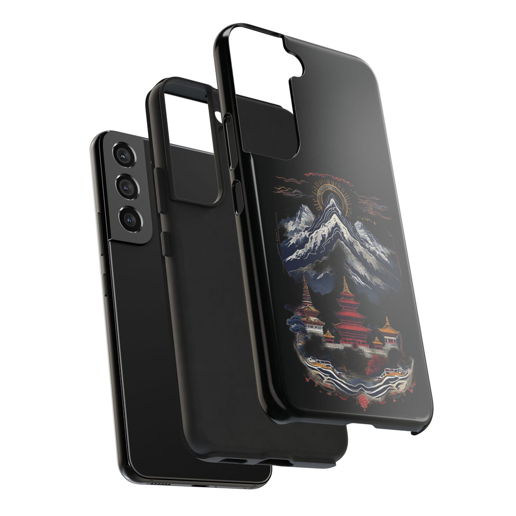 Mountain Temple Tough Phone Case — Japanese-Inspired Landscape Phone Cover